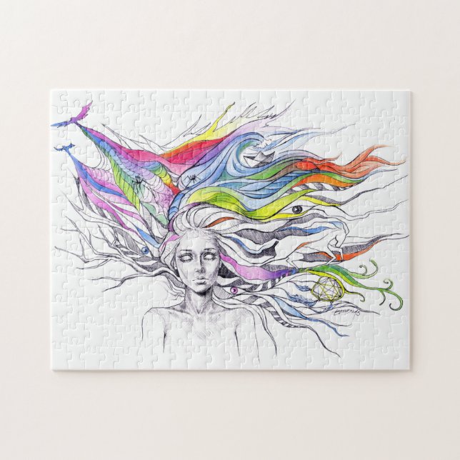 Girl Dreams Colorful haar Surreal Fantasy Art (Horizontal)