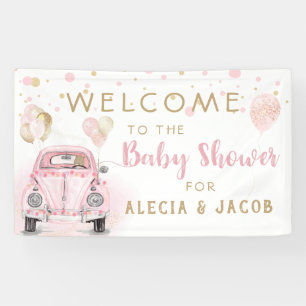 Girl Drive by Baby Dusche Pink Gold Car Banner