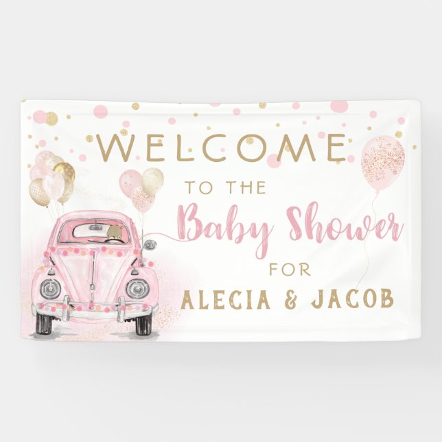 Girl Drive by Baby Dusche Pink Gold Car Banner (Horizontal)