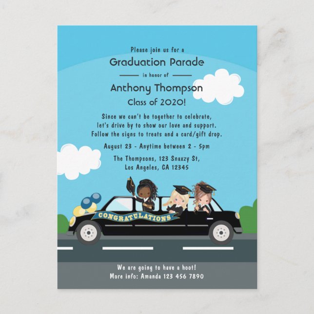 Girl Drive by Graduation Party Postkarte (Vorderseite)