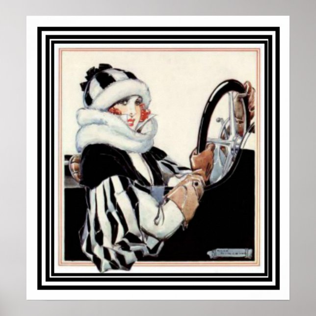 Girl Driving Car - Art Deco Print 20 x 22 Poster (Vorne)