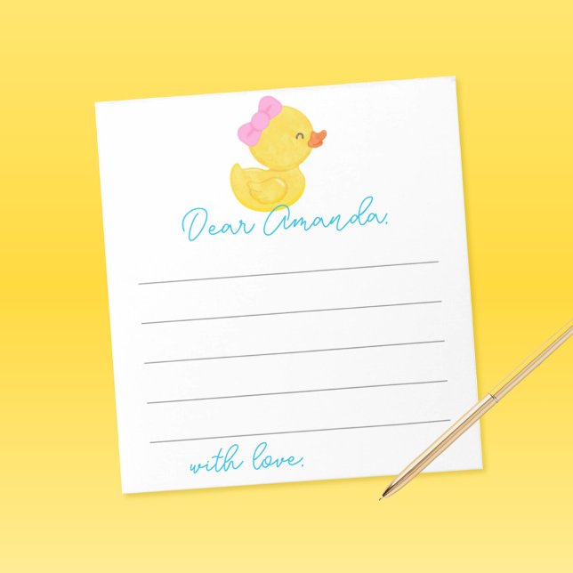Girl Ducky 1. Geburtstagszeit Kapselnotiz Notizblock (Girl Duck 1st Birthday Time Capsule Note Sheets)