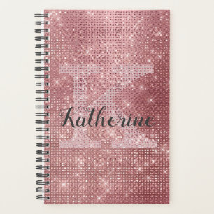 Girl Dusty Rose Gold Pink Diamond Monogram Name Planer