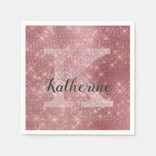 Girl Dusty Rose Gold Pink Diamond Monogramm Name Serviette