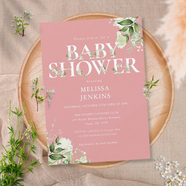 Girl Dusty Rose Pink Greenerity Letter Baby Dusche Einladung (Von Creator hochgeladen)