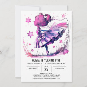 Girl Editable Ballerina Birthday Einladung
