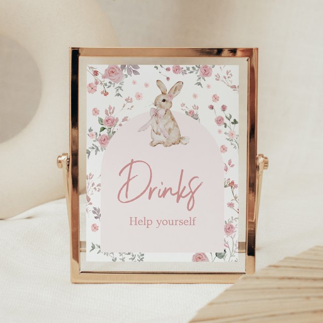 Girl ein paar sonnige Baby-Duschtränke Poster (Pink Some Bunny Baby Shower Drinks Sign)