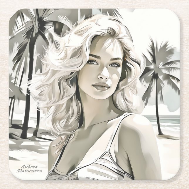 Girl Elegant in Schwarz und Weiß Rechteckiger Pappuntersetzer (Vorderseite)