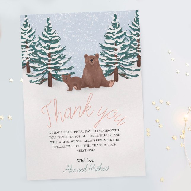 Girl Elegant Winter Baby Bear Vielen Dank Dankeskarte (Von Creator hochgeladen)