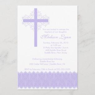 Girl Elegante Spitzen-Taufe Christenkreuz Einladung