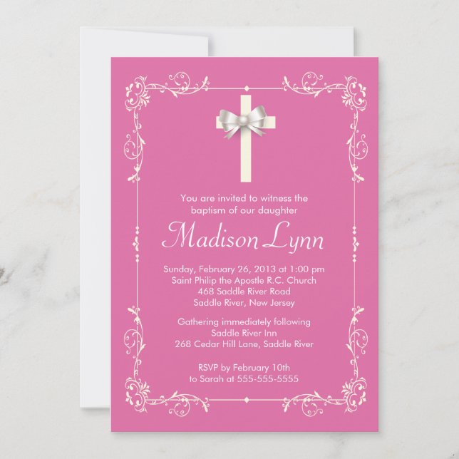 Girl Elegante Taufe| Christening Elegantes Kreuz Einladung (Vorderseite)