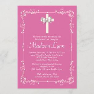 Girl Elegante Taufe  Christening Elegantes Kreuz Einladung