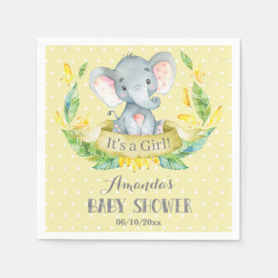 Girl Elephant Baby Dusche Gelb und Grau Napkins Serviette