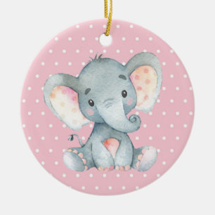 Girl Elephant Baby Dusche Pink Keramik Ornament