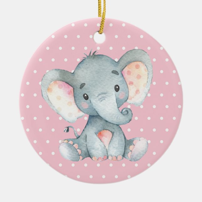 Girl Elephant Baby Dusche Pink Keramik Ornament (Vorne)