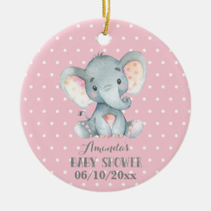 Girl Elephant Baby Dusche Rosa und Grau Keramik Ornament