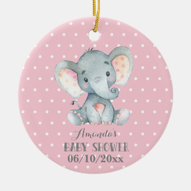 Girl Elephant Baby Dusche Rosa und Grau Keramik Ornament (Vorne)