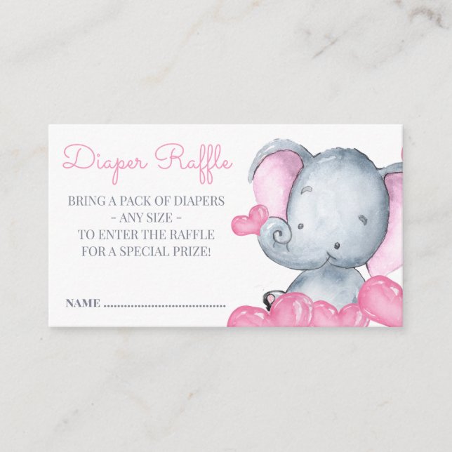 Girl Elephant Baby Duwer Diaper Raffle Begleitkarte (Vorderseite)