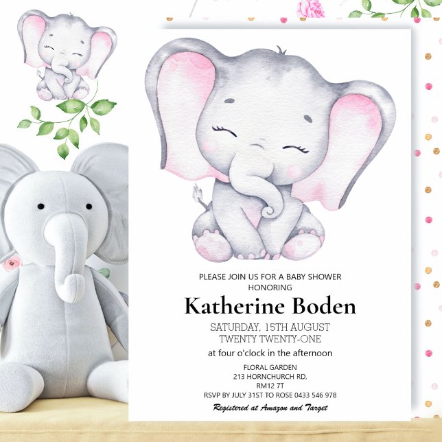 Girl Elephant Baby Shower Einladung (Von Creator hochgeladen)