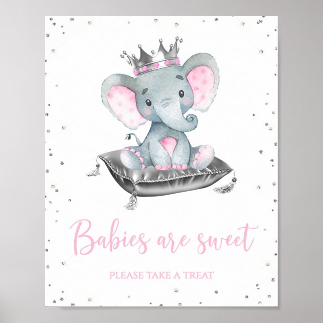 Girl Elephant Baby Shower Gevor Table Signs Poster (Vorne)