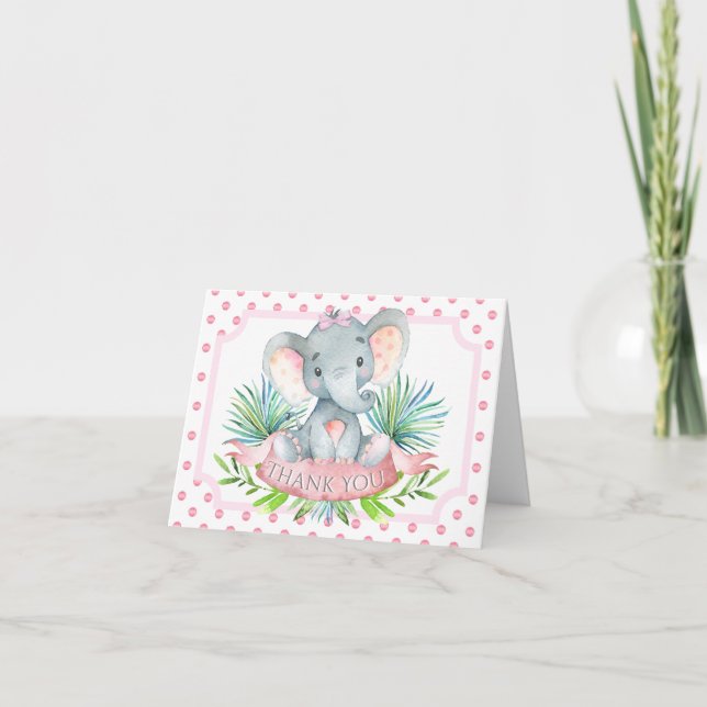 Girl Elephant Baby shower Merci Cartes (Devant)