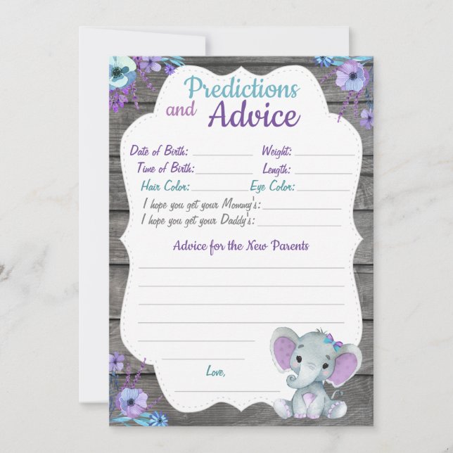 Girl Elephant Baby Shower Prediction-Karte Einladung (Vorderseite)