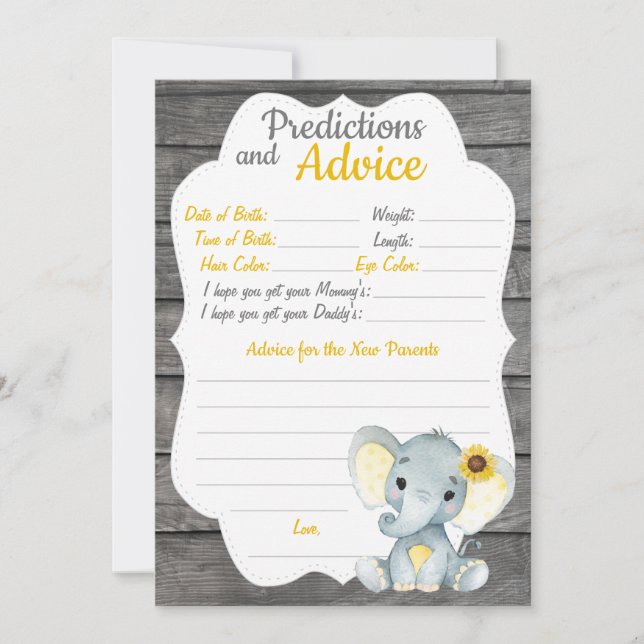 Girl Elephant Baby Shower Prediction-Karte Einladung (Vorderseite)