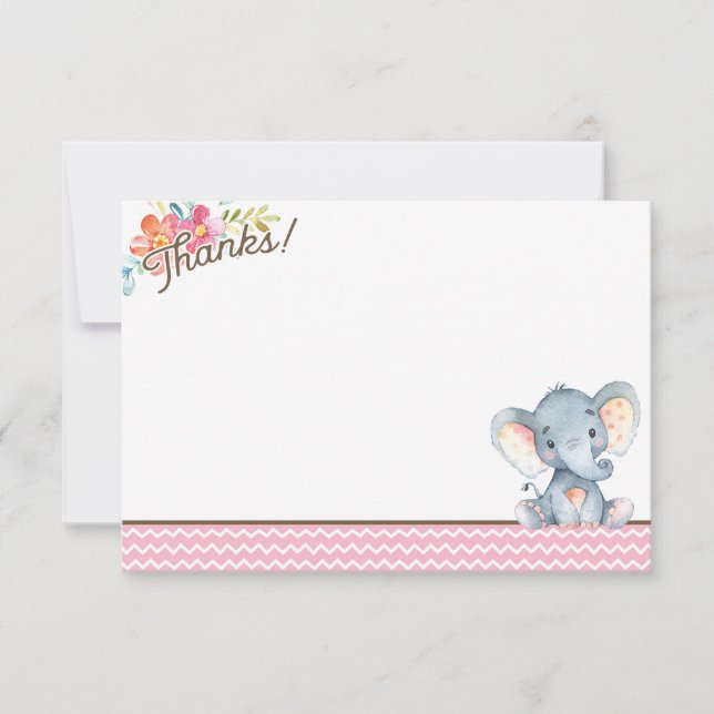 Girl Elephant Babydusche Danke Karte (Vorderseite)
