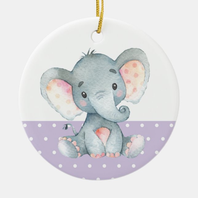 Girl Elephant Babydusche Lila Keramik Ornament (Vorne)