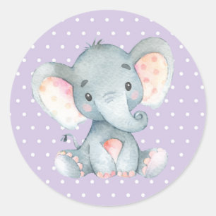 Girl Elephant Babydusche Lila Runder Aufkleber
