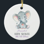 Girl Elephant Babydusche Lila und grau Keramik Ornament<br><div class="desc">Girl Elephant Kinderdusche Lila und Graue Keramik Ornament</div>