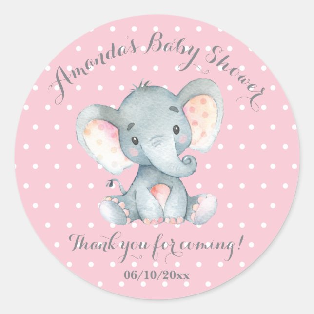 Girl Elephant Babydusche Pink Danke, dass ihr für  Runder Aufkleber (Vorderseite)