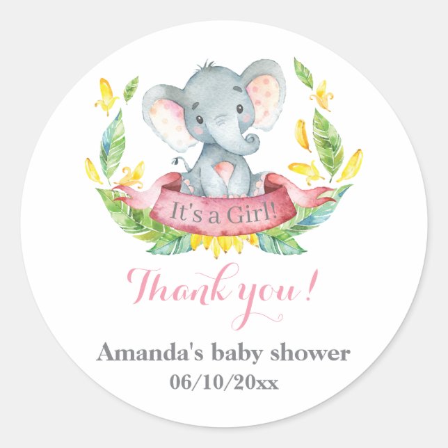 Girl Elephant Babydusche Pink Danke, dass ihr für  Runder Aufkleber (Vorderseite)