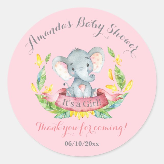 Girl Elephant Babydusche Pink Danke, dass ihr für  Runder Aufkleber (Vorderseite)
