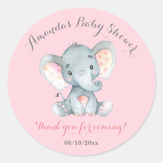 Girl Elephant Babydusche Pink Danke, dass ihr für  Runder Aufkleber (Vorderseite)