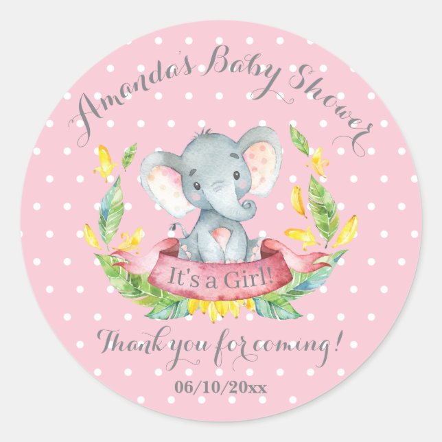 Girl Elephant Babydusche Pink Danke, dass ihr für  Runder Aufkleber (Vorderseite)