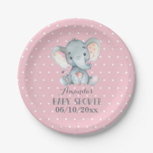 Girl Elephant Babydusche Rosa Papierplatte Pappteller