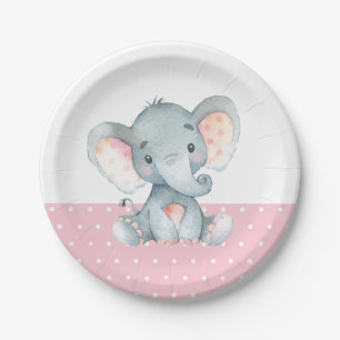 Girl Elephant Babydusche Rosa Papierplatte Pappteller