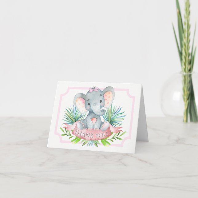 Girl Elephant Babydusche Vielen Dank Karten (Vorderseite)
