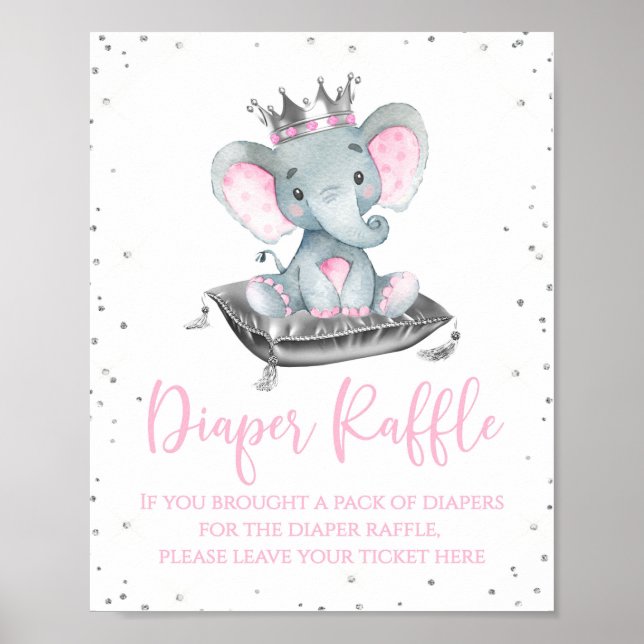 Girl Elephant Babydusche Windeln Raffeltisch Schil Poster (Vorne)