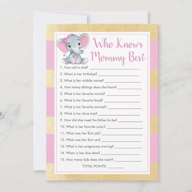 Girl Elephant, der Mama das beste Duschspiel kennt Einladung (Vorderseite)