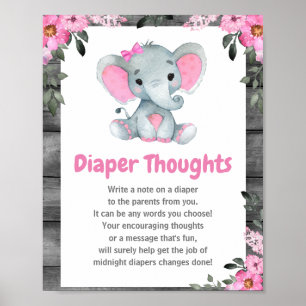 Girl Elephant Diaper Gedanken Babydusche Zeichen Poster