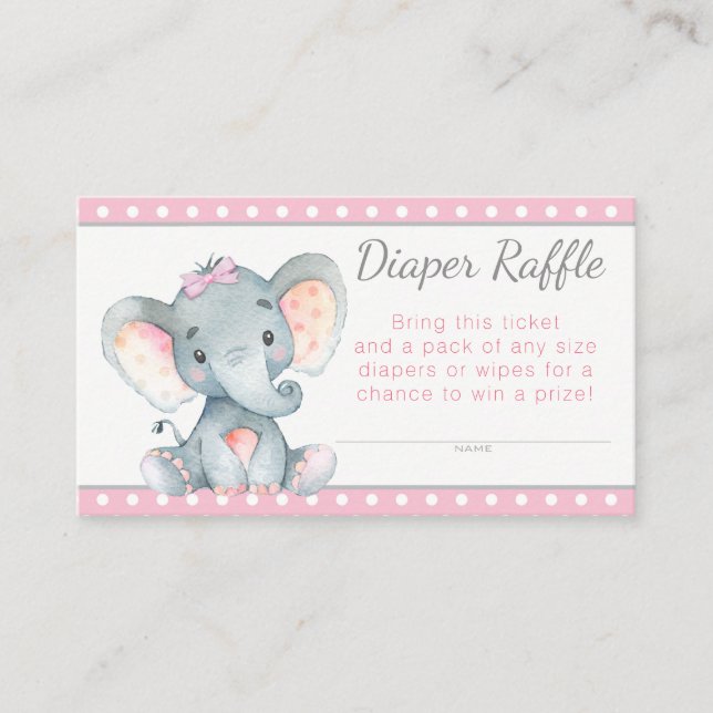 Girl Elephant Diaper Raffles Tickets Begleitkarte (Vorderseite)