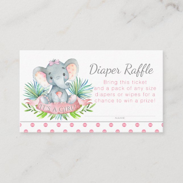 Girl Elephant Diaper Raffles Tickets Begleitkarte (Vorderseite)