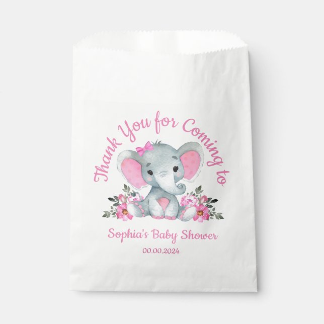 Girl Elephant Dusche Blumenrosa Papier Vorzugstasc Geschenktütchen (Vorderseite)