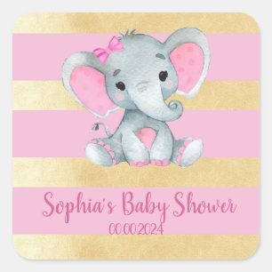 Girl Elephant Dusche Gold Pink Aufkleber Etikett