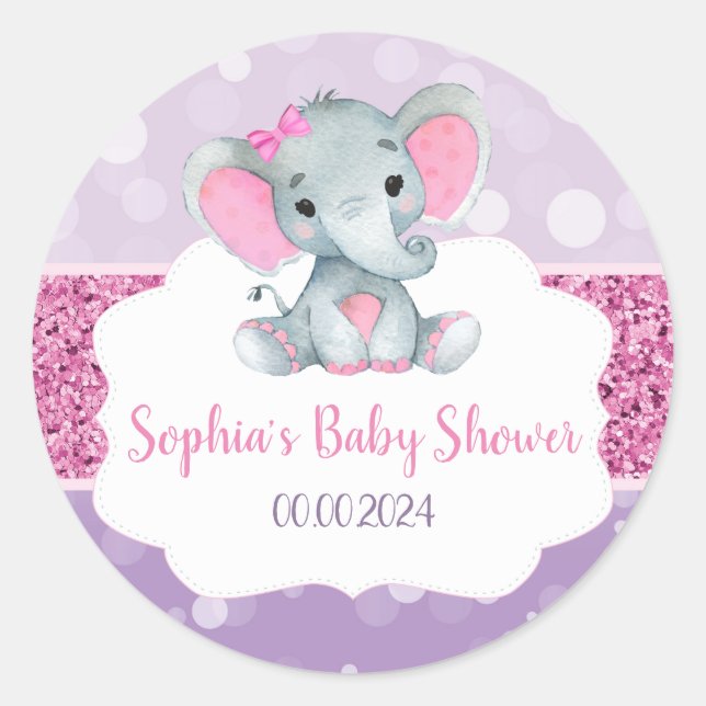 Girl Elephant Dusche Rosa Rundkleber für Gunst Runder Aufkleber (Vorderseite)
