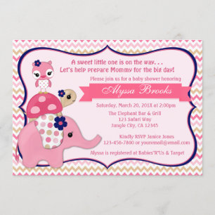 Girl Elephant Ellie Baby Shower Einladungen