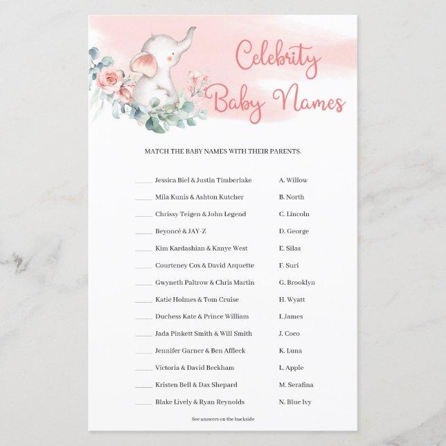 Girl Elephant Eucalyptus Celebrity Baby Names Spie (Vorderseite)