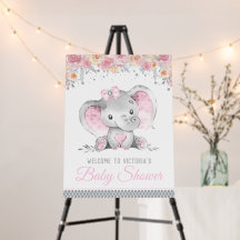 Girl Elephant Floral Diamond Babyduschzeichen